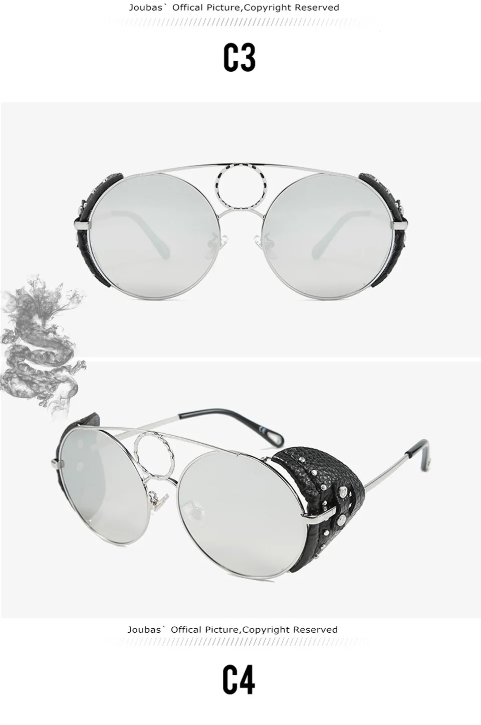 Joubas панк Солнцезащитные очки для мужчин/женщин круглый стимпанк Солнцезащитные очки Винтаж PU очки с кожаной оправой роскошный фестиваль дизайнерские темные очки 147
