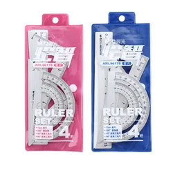 Ensemble de règles en Aluminium, 4 pièces/ensemble, en métal, géométrie, règles de dessin, rapporteur, papeterie de Maths, fournitures scolaires 