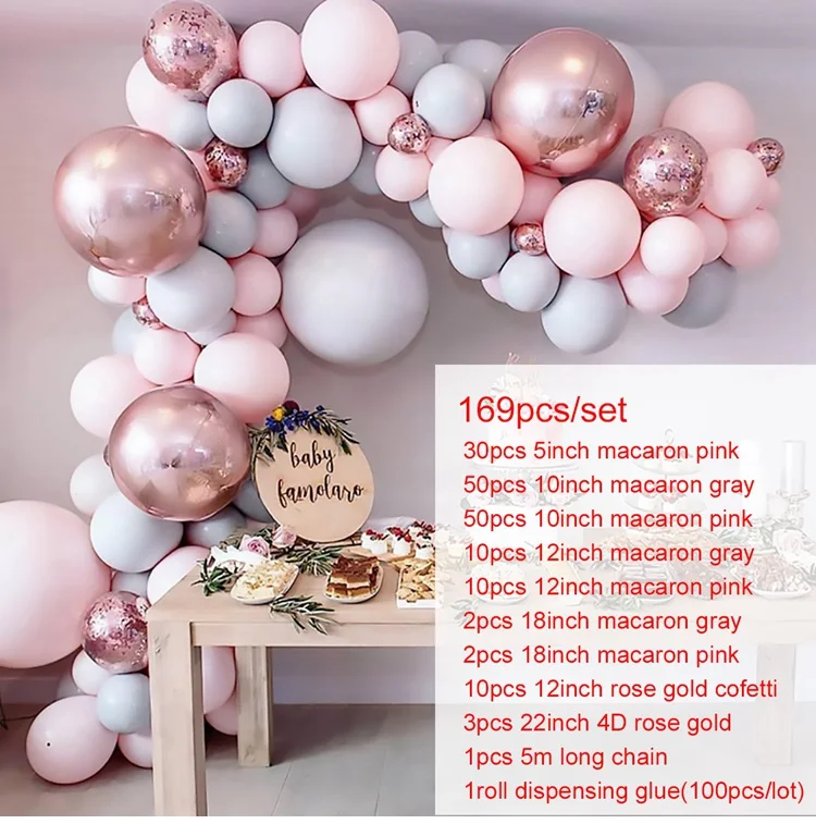 100 шт латексные воздушные шары арки розовые воздушные шары набор Свадебные Воздушные шары Babyshower воздушные шары для дня рождения Декор для детей и взрослых Globos balon - Цвет: 169pcs Balloon