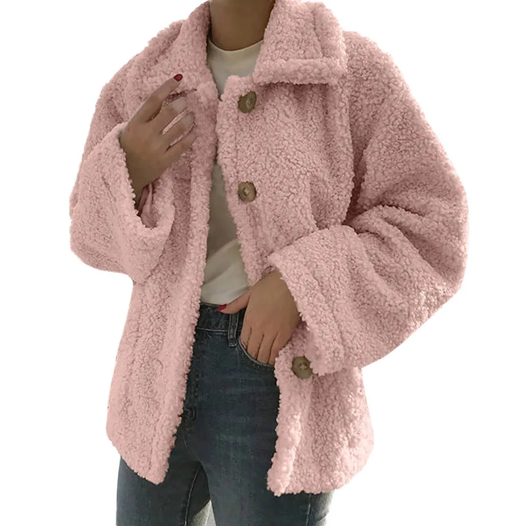 Pink Зимнее плюшевое пальто, Женское пальто из искусственного меха, плюшевый мишка, куртка, теплая куртка из искусственного флиса, пушистые куртки размера плюс, пальто fourrure femme - Цвет: Pink