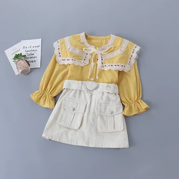 

3-7 years high quality spring girl clothing set 2020 new fashion casual solid shirt + skirt kid children girls clothing
