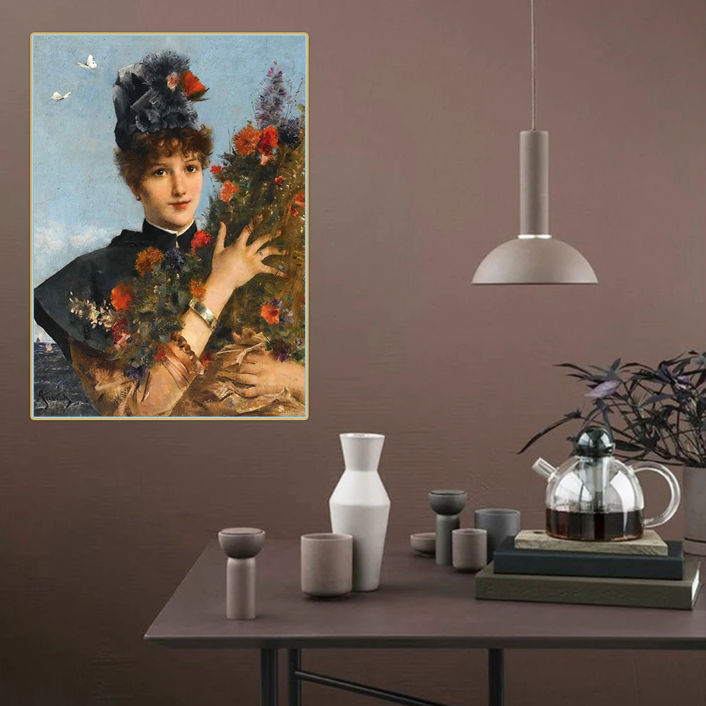 Цитон Альфреда Стивенса Woman Женщина с цветами Canvas Холст Картина маслом известная