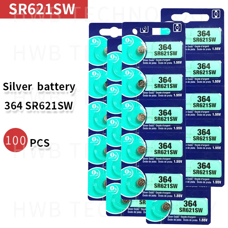 100X розничная продажа долговечная батарейка для часов 364 SR621SW V364 SR60 SR621 AG1 сделано в
