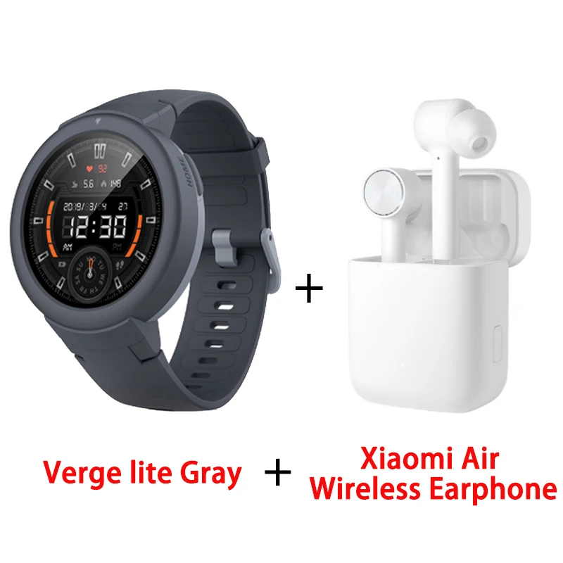 Original Amazfit Verge Lite Smart Watch Global Version GPS 1.3" AMOLED Screen Upgraded Smartwatch HR Sensor 20 Days Battery Life - Цвет: gray add earphone