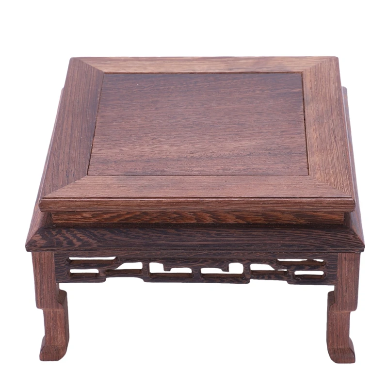 

ABSS-Square Right Mahogany Sculpture Buddha Statue Crafts Decoration Base Wool Rectangular Solid Wood Stone Base