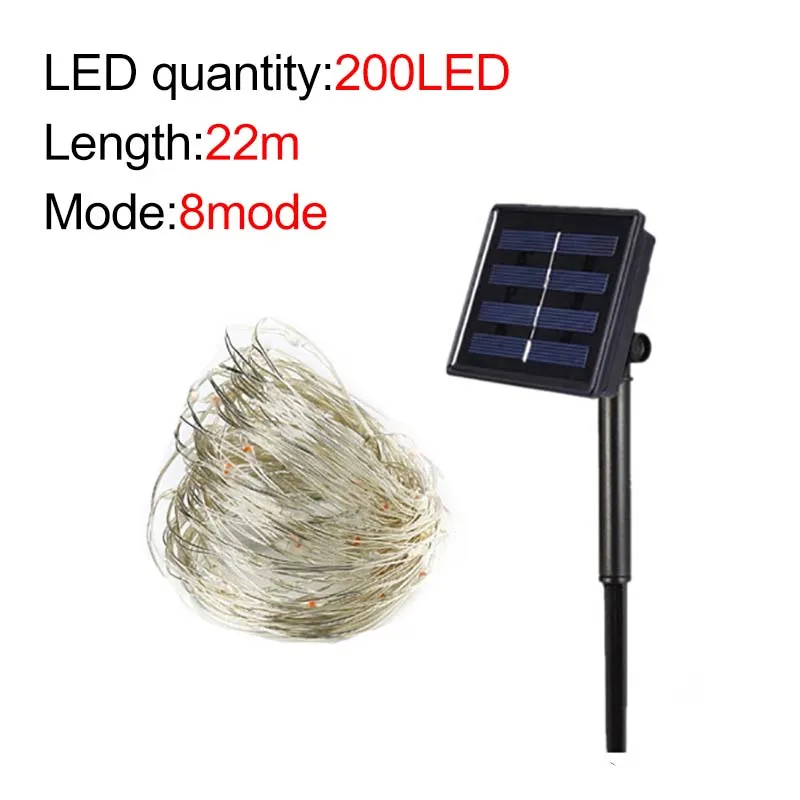 22m 200LED Светильник на солнечной батарее 10 м 20 м 100 светодиодный Сказочный светильник с серебряной проволокой для помещений и улицы Водонепроницаемый светодиодный светильник для сада семейные вечерние и рождественские шары - Испускаемый цвет: 22m 200LED