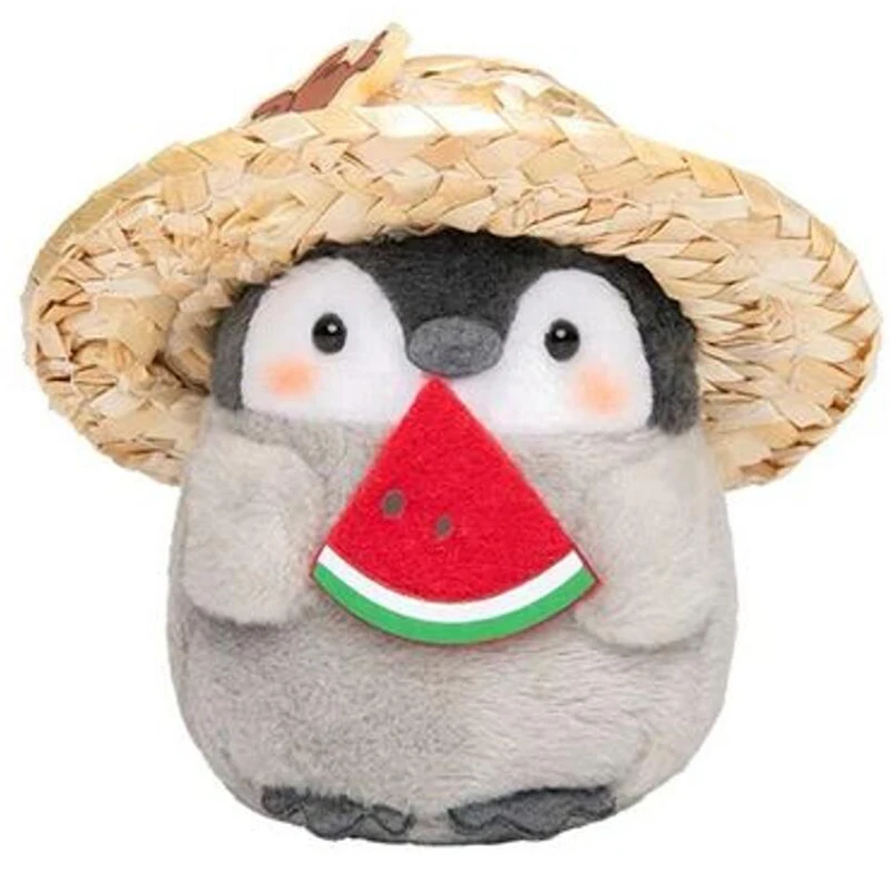 New Cute Koupen Chan Penguin Summer With Straw Hat Eat Watermelon Big Plush Toy 20cm Stuffed Animals Kids Baby Dolls Gifts
