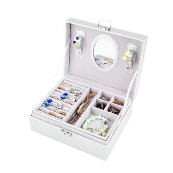 

New New 23*9*18.5Cm Double Layer Portable Jewelry Case Leather Jewelry Box Organizer Princess Dressing Birthday Gift /Casket(Sil