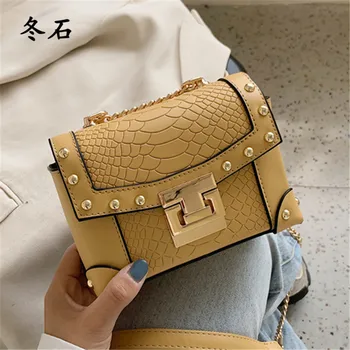 

New Crocodile Pattern Rivet Women Shoulder Bag Fashion Chains Messenger Bag Fashion Girls Simple Leisure Personality Handbags