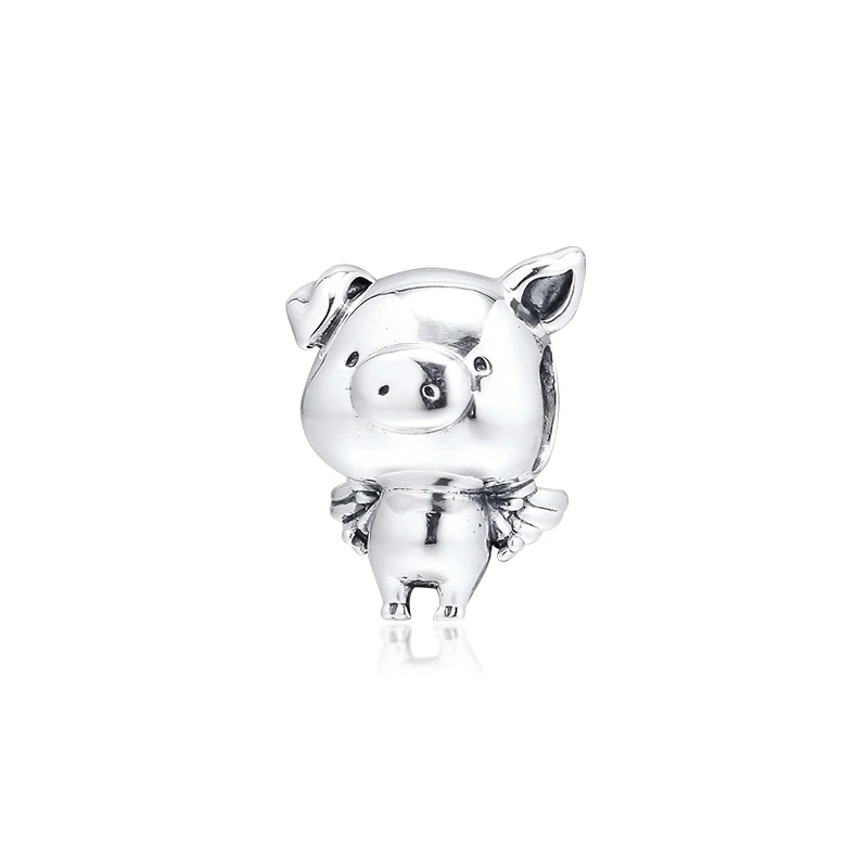 

QANDOCCI DIY Fits for Pandora Charms Bracelets Flying Pig Beads 100% 925 Sterling-Silver-Jewelry Free Shipping