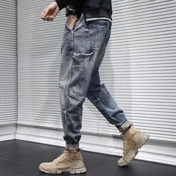 Autumn and winter 2021 brand cowboy cargo tooling jeans men's Korean loose large size retro feet teenager Harlan straight pants