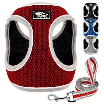 

Reflective Nylon Mesh Dog Harness And Leash Set Breathable Pet Dog Harness Vest Lead Leash For Small Medium Dogs