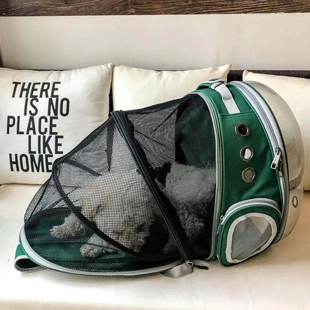 Portable Pet Cat Backpack Foldable Multi-Function Pet Dog Carrier Bag Large Space Capsule Bubble Shoulder Pet Backpack Tent Cage - Цвет: Dark green