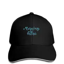 Мужская винтажная ковбойская шляпа, регулируемая бейсбольная кепка с надписью «Morning here», каллиграфическая фраза, изолированный фон f Black