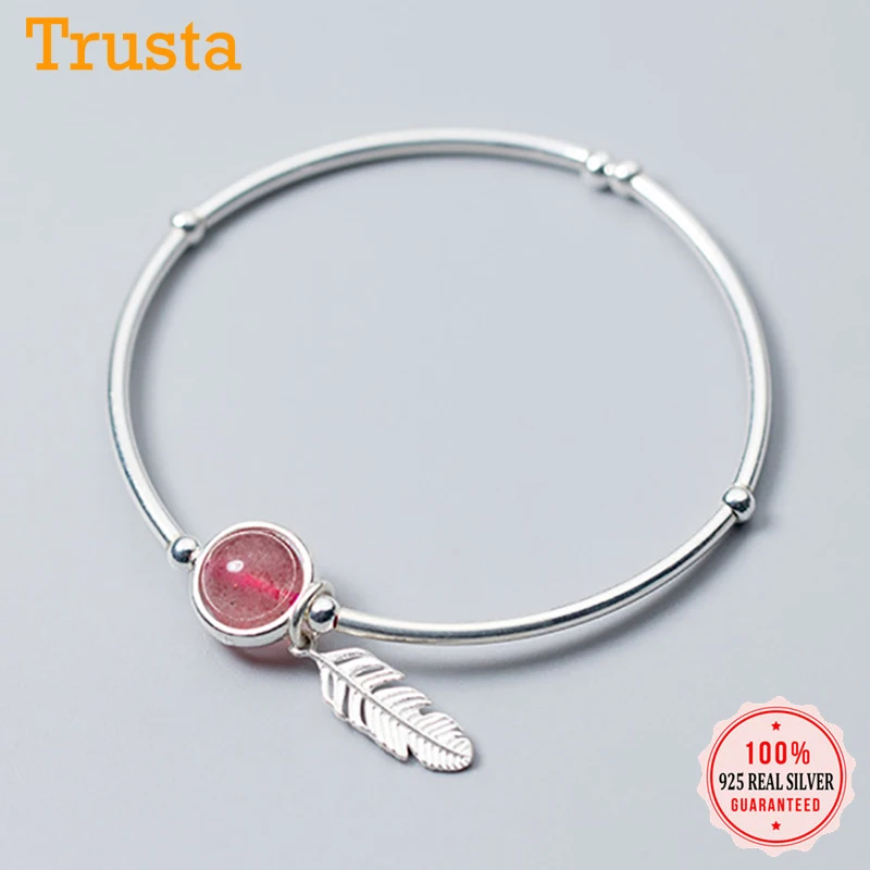 Trusta 100% Серебро 925 пробы клубничный Кристалл Серебряное перо с эластичным