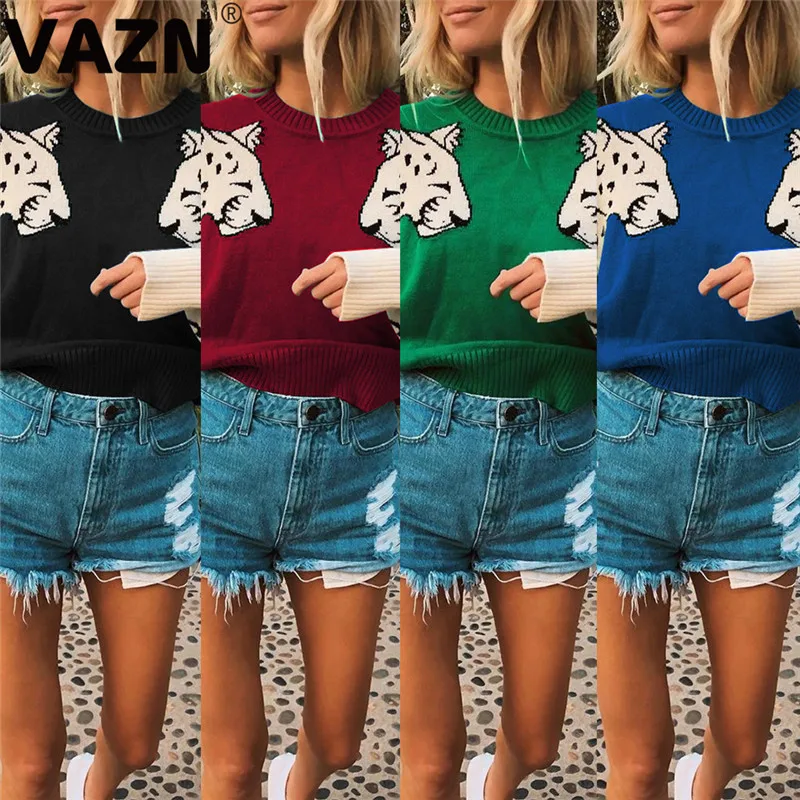 VAZN WNY050 качественный цветной трикотажный топ для женщин, с круглым вырезом, с длинным рукавом, короткие милые футболки, сексуальные женские короткие футболки