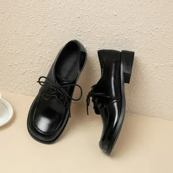 

ZawsThia 2021 Spring Summer Patent PU Leather Lady Dress Office Square Toe Lace-Up Brogue Oxfords Shoes Women Big Size 44 45 46
