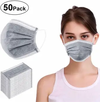 

50pcs Disposable Earloop Medical Surgical 3 Layer Activated Carbon Filter Mascarillas маска マスクMasque Direct Absorb Methanal