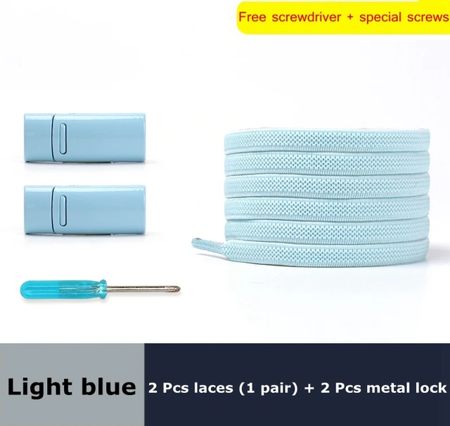 Magnetic lock Elastic Shoelaces Flat Of Sneakers No tie Shoe Laces Metal locking Easy to put on and take off Lazy Shoelace Light blue