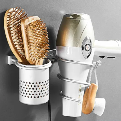 Золото Фен держатель пространство алюминиевая настенная полка для ванной фен стойки с аксессуары для ванной комнаты, корзина - Цвет: H711