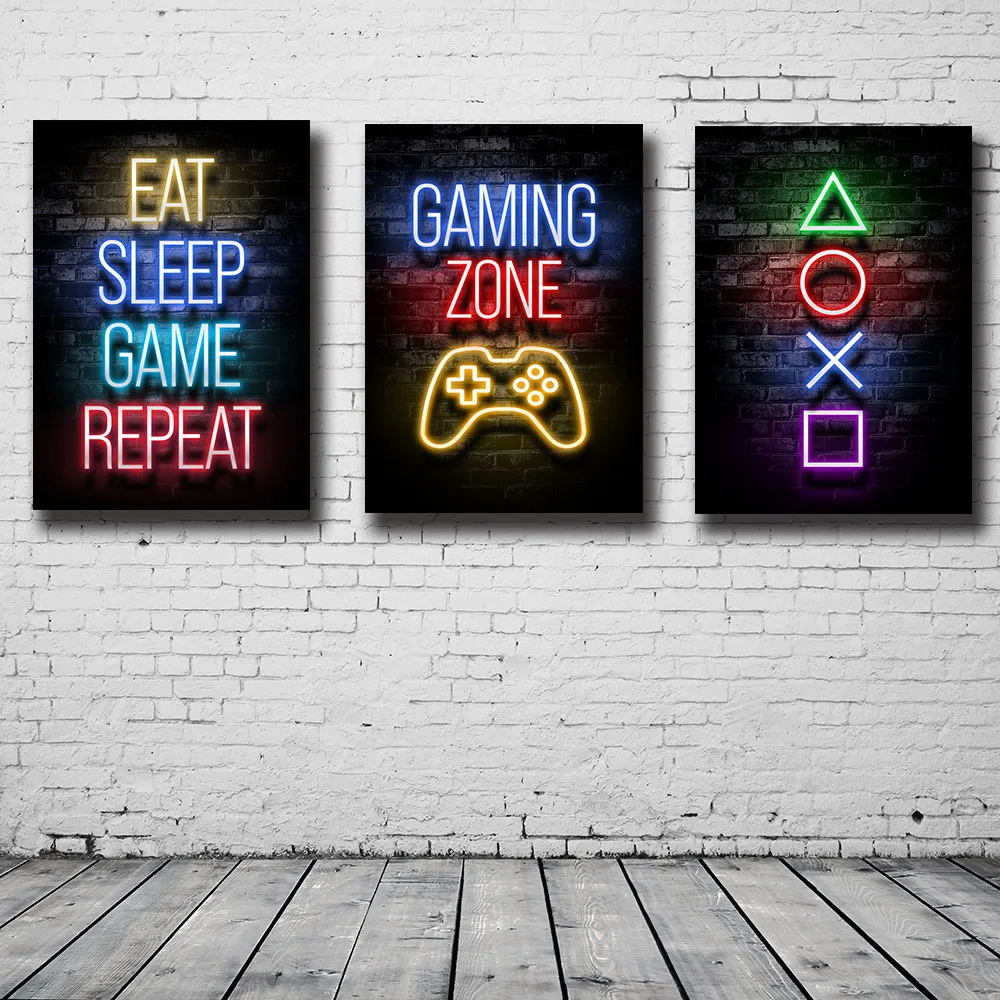 Eat Sleep Game Repeat Gaming Wall Art Poster Gamer Canvas Painting
