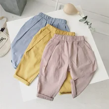 Осенняя одежда стиль детская одежда для мужчин и женщин детские хлопковые льняные шорты-шаровары в Корейском стиле для малышей