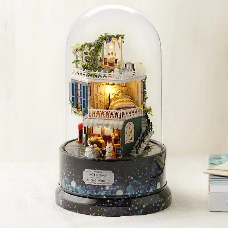 Миниатюрный DIY Кукольный дом игрушка вращающаяся музыкальный мир креативная Сборная модель ручной работы С Пылезащитным покрытием детские игрушки