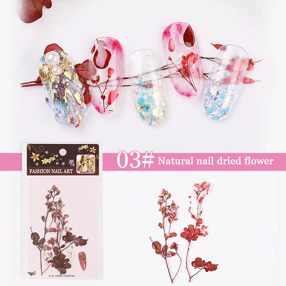 Смешанные натуральные сухоцветы наклейка для дизайна ногтей DIY 3D смешанные полив цветов аппликация дизайн ногтей лак маникюр