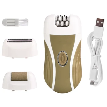 

Gold 3 in 1 Rechargeable Lady Epilator Women Electric Trimmer Hair Removal Depilador Shaver Razor Callus Dead Skin Remover Foot