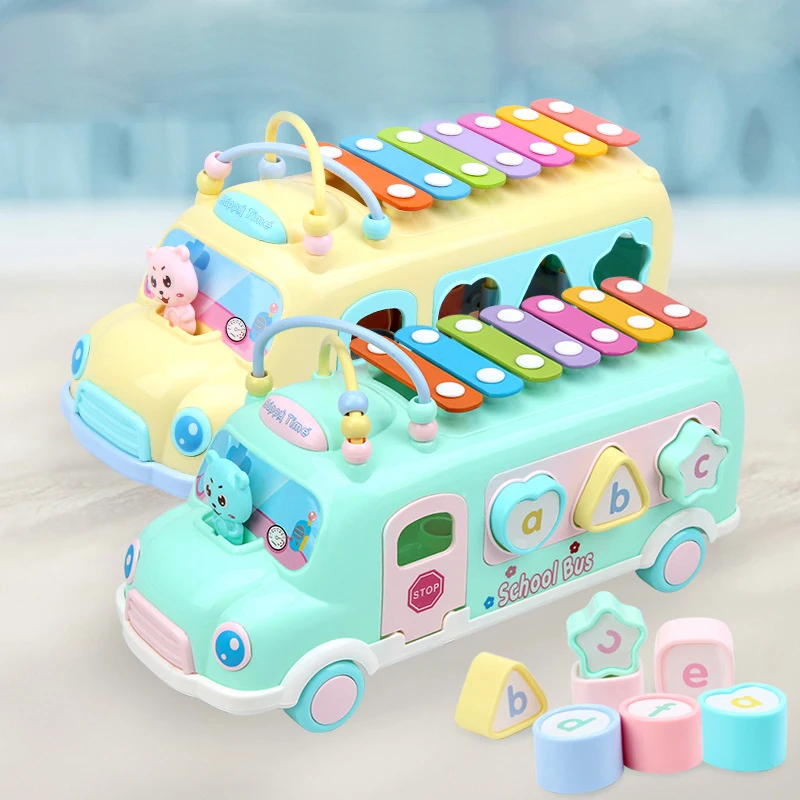 

Musical Instrument Baby Toys Knock Piano Bus Shape Learning Car Kids Toys For Baby Music Hand Eye Coordination Development Toys