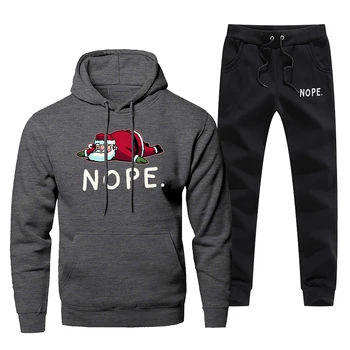 

Santa Claus Nope Gray Men's Sets Casual Christmas Funny Print Men's Full Suit Tracksuit 2019 Winter Bodywarmer Gym Suit Pants