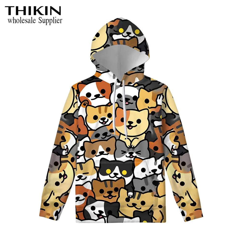 Японский милый Neko Atsume аниме мультфильм для женщин Толстовка и худи дамы с капюшоном повседневные пуловеры для девочек с длинным рукавом весна осень