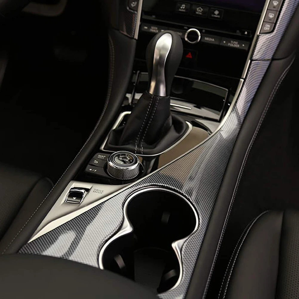 

Carbon Fiber Interior Water Cup Holder Panel Trim Cover For Infiniti Q50 2014-19
