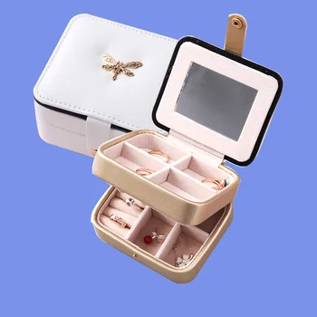 

Jewelry Box Princess European Double Simple Earrings Jewelry Storage Box Makeup Organizer Multi-function Portable Dressing Case
