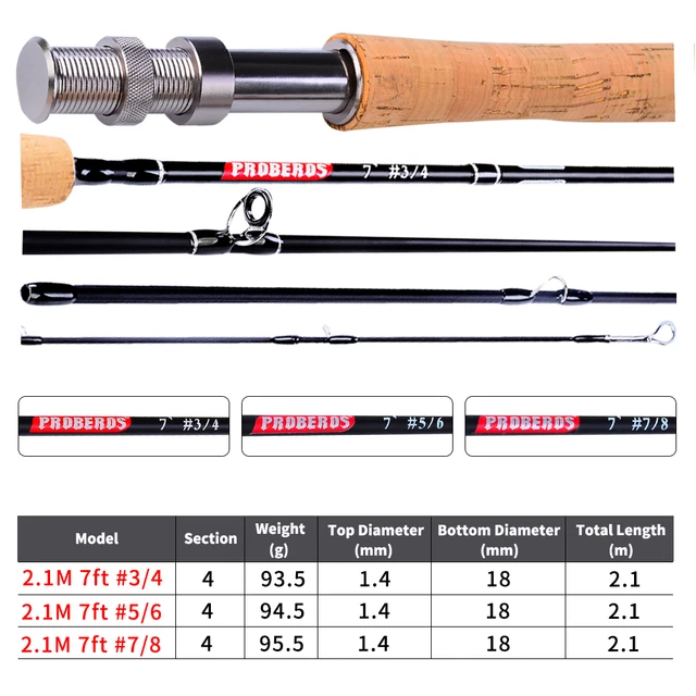 PROBEROS Fly Fishing Rod 7FT&9FT 2.1M&2.7M 4 Section Line wt 3/4 5/6