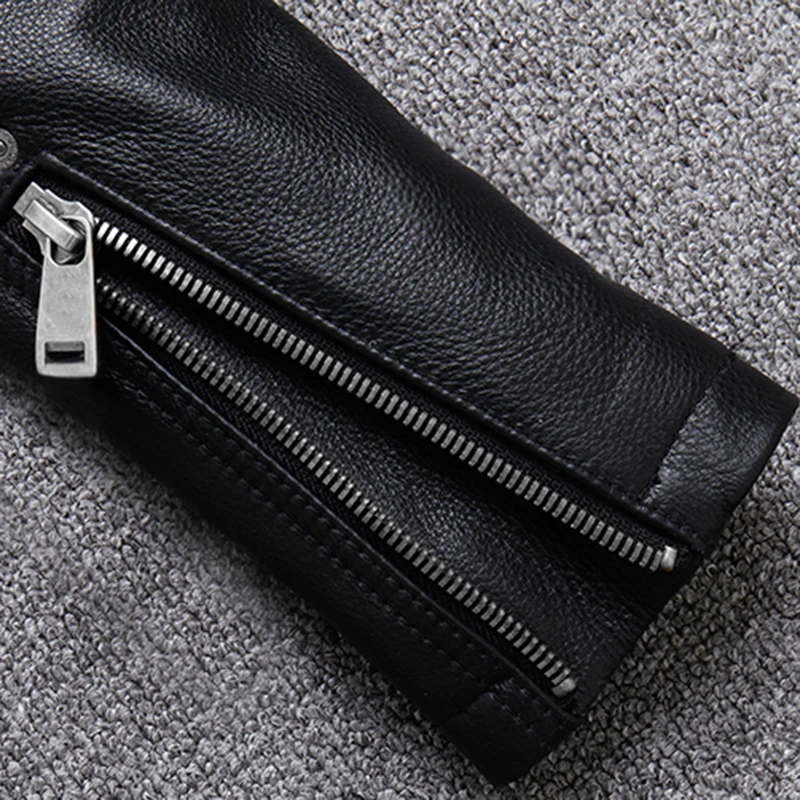 Mauroicardi Spring Black Pu Leather Motorcycle Jacket for Men Style Long Sleeve Zipper Pockets Mens Leather Jackets and Coats 4