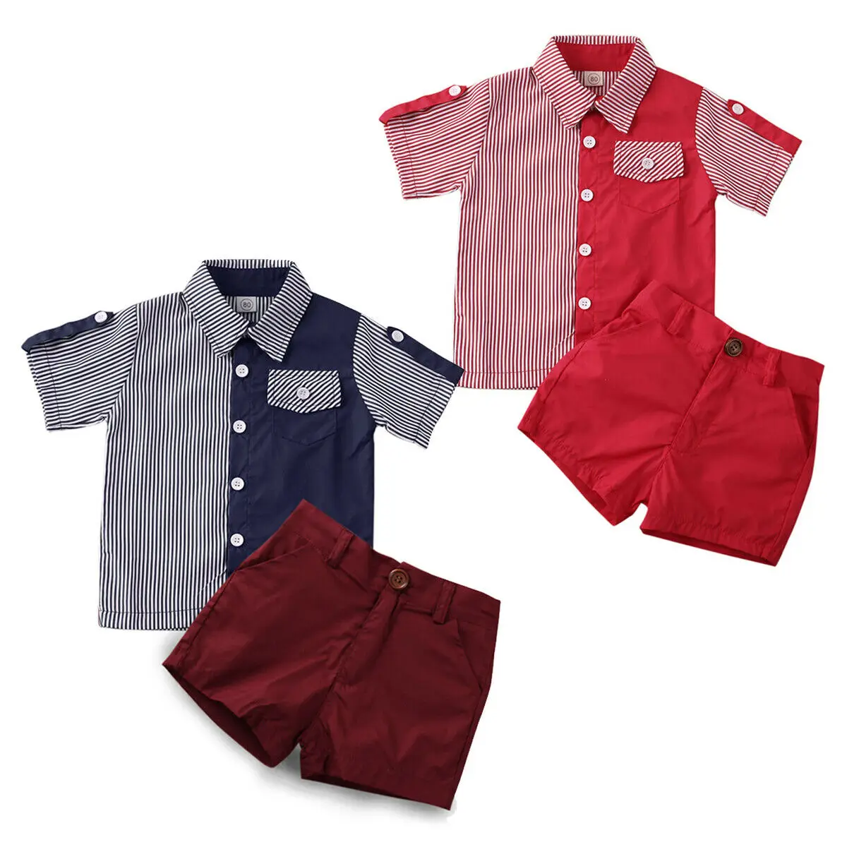 2020 Toddler Kid Baby Boy Gentleman Clothes Sets Striped Patchwork Shirt Tops Shorts Pants Formal Outfit | Детская одежда и обувь
