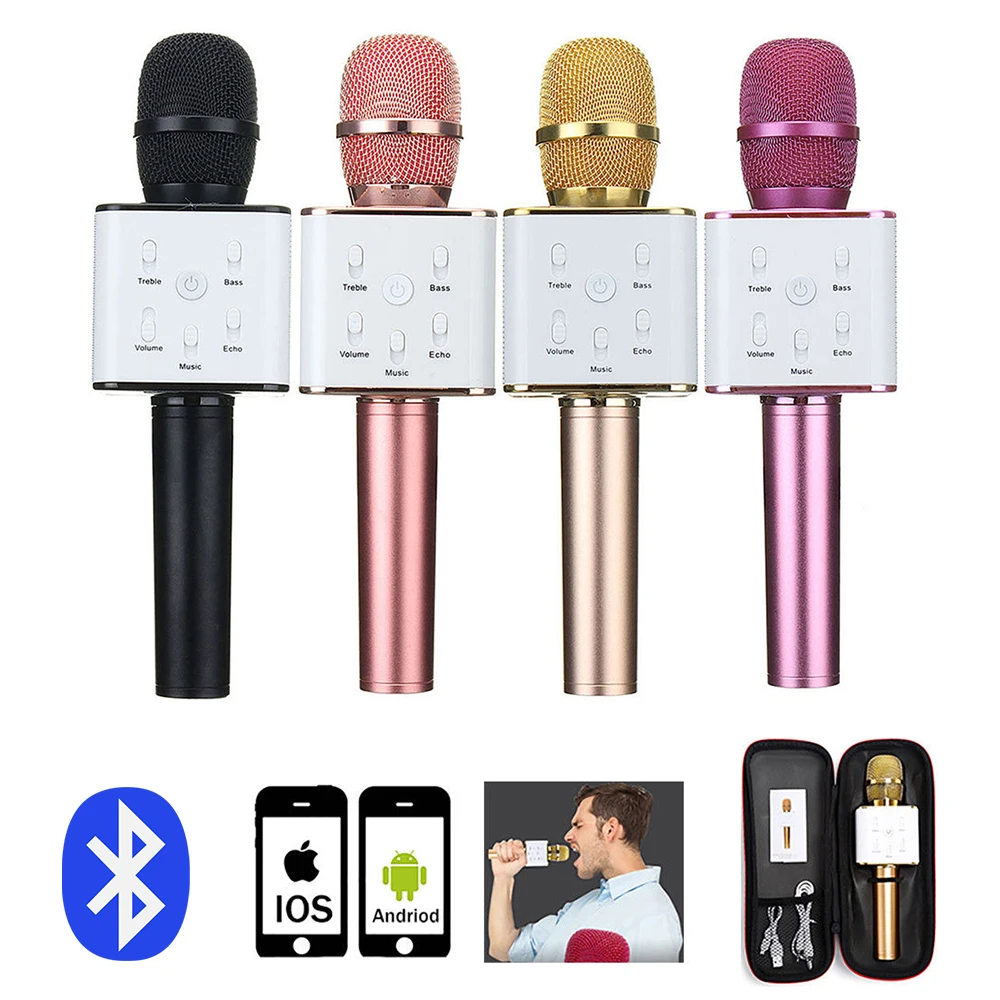 Караоке Q7 беспроводной Bluetooth динамик с микрофоном ручной микрофон USB плеер KTV