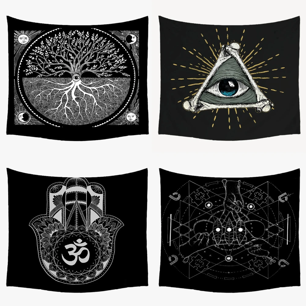 Хиппи черный Гобелен Мандала психоделический ковер подвесные настенные большие