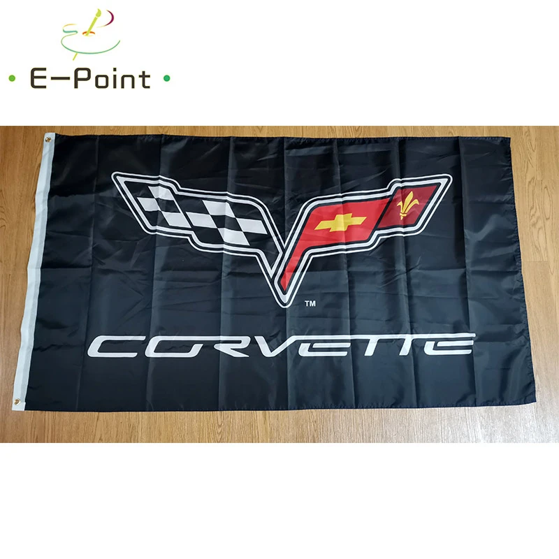 Corvette гоночный автомобиль флаг черный фон 60*90 см (2x3ft) 90*150 (3x5ft) размер