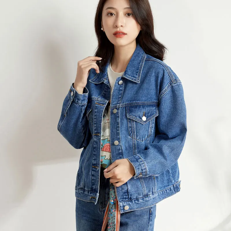 Женская длинная джинсовая куртка LEIJIJEANS, простая черная и голубая однобортная свободная куртка, новая модель большого размера 6XL - Цвет: blue 9150