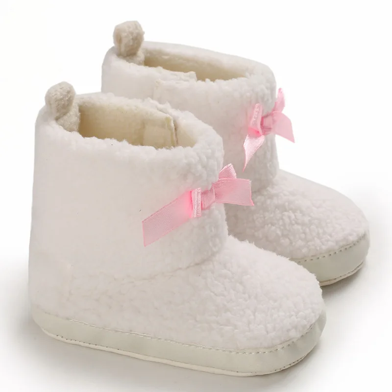 Г., детские ботинки зимние ботинки для новорожденных и маленьких девочек теплая зимняя обувь на меху с пушистым бантом для малышей - Цвет: Белый