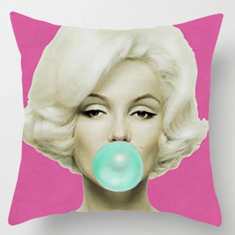 Розовый чехол для подушки в виде пузырьков с изображением знаменитостей, двухсторонний чехол для подушки, размер s, размер 45*45 см