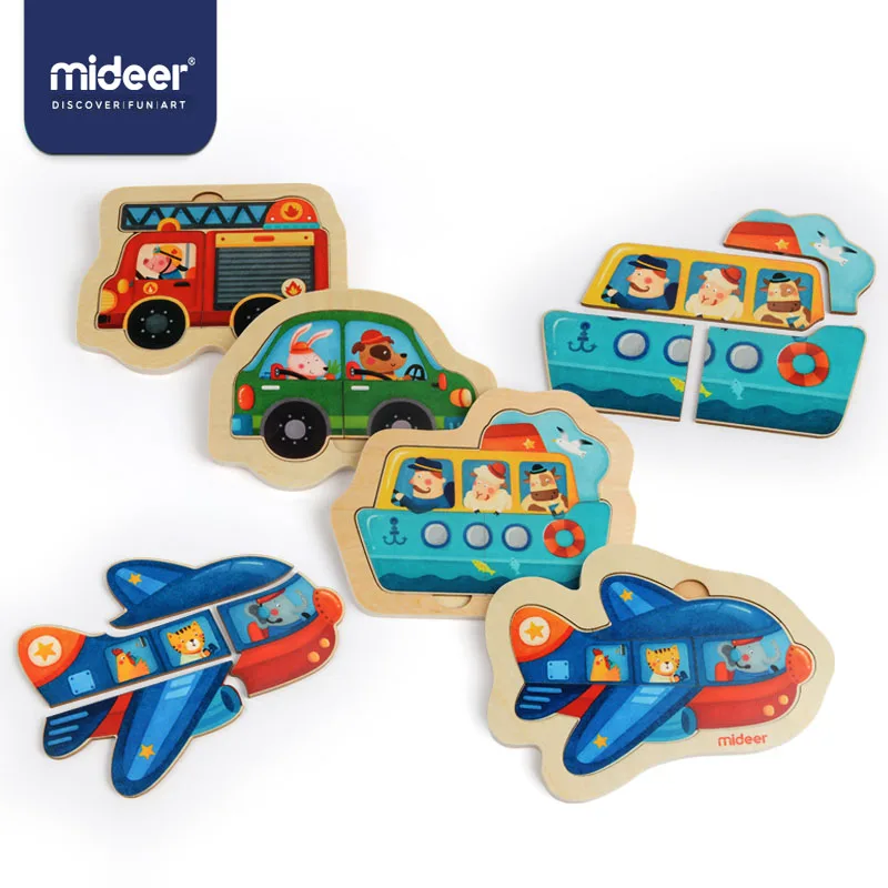 

MiDeer 5pcs Puzzles Wood Toy Cognitive Traffic Puzzle Children Educational Game Wooden Toy Kids Puzzle 1-2Y Gift for Kid