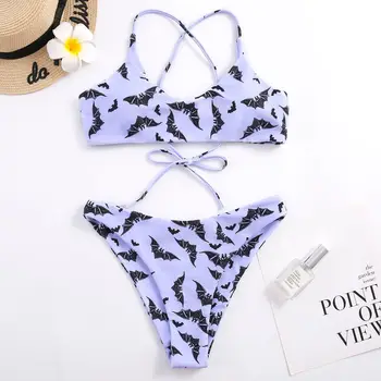 

Women swimsuit large size Leopard Print Jumpsuit Push-Up Beach Bikinis One Piece Swimwear Bat Print Sexy Women's Split Swimsuit