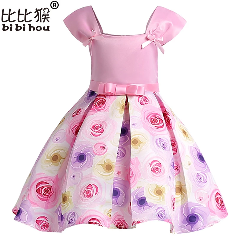 Летние Платья с цветочным узором для маленьких девочек Детские праздничные платья с розами для девочек на свадьбу платье принцессы Одежда для детей