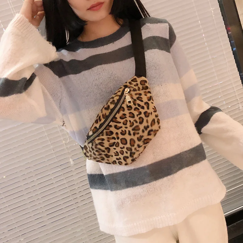 

Winter Shell-Type Plush Men And Women Fashion Wallet Leopord Pattern Sports Chest Pack Shoulder WOMEN'S Bag