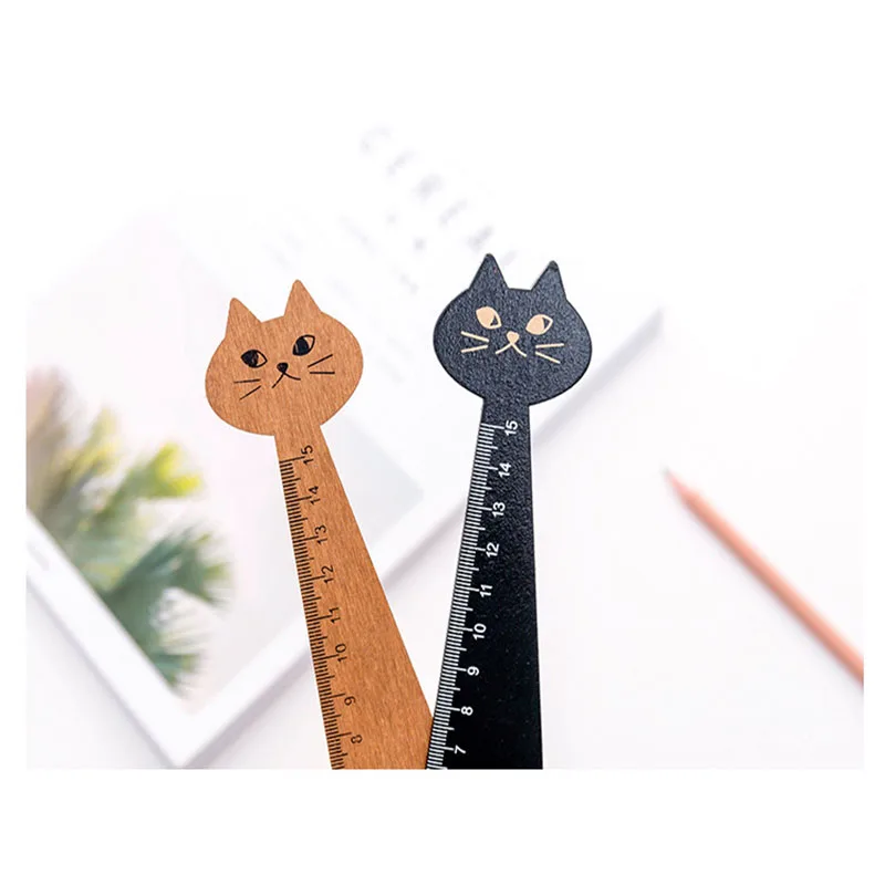 

15cm Fresh Candy Color Cute Cat Wooden Ruler Measuring Straight Ruler Tool Promotional Gift Stationery