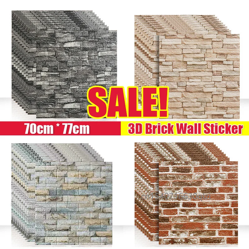 

5Pcs 3D Brick Wall Sticker Retro Stone Pattern Self-Adhesive Anti-Collision Peel and Stick Wallpaper Foam Panel DIY Wall Decor