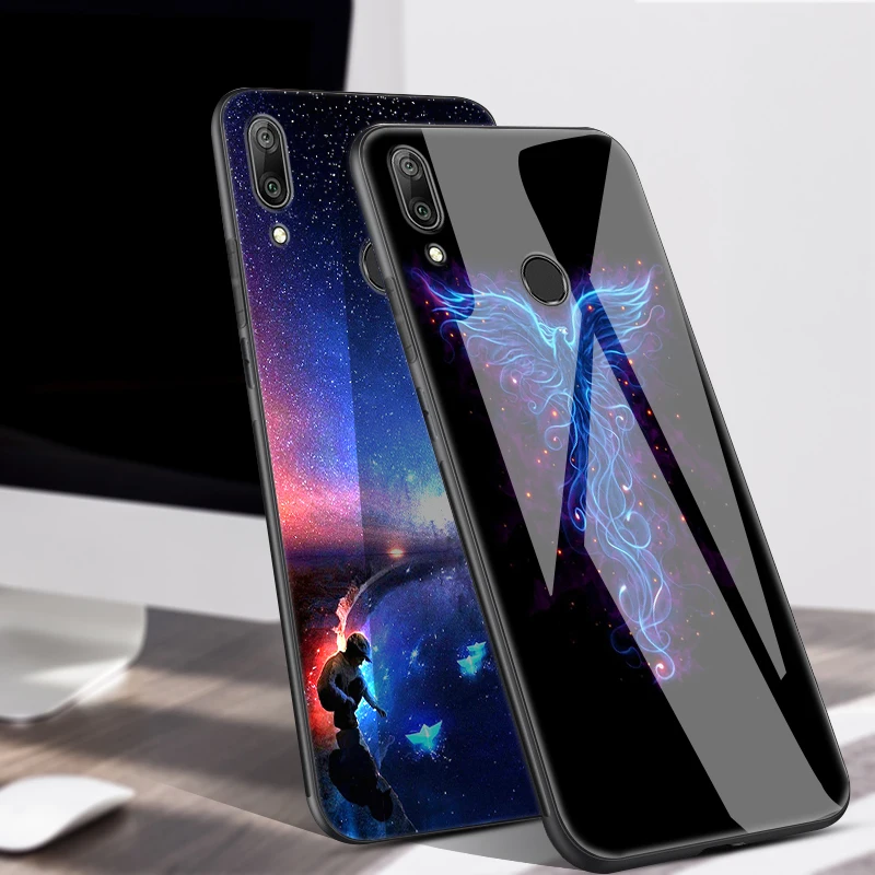 Для huawei Y7 чехол из закаленного стекла с принтом для задней крышки, Твердый Чехол для Coque huawei Y7 чехол для телефона fundas Y 7 Capa